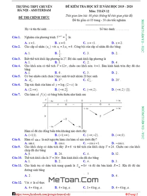 Đề thi học kỳ 2 Toán 12 năm 2019 - 2020 trường THPT chuyên Hà Nội – Amsterdam