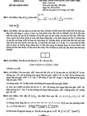 Đề chọn đội tuyển thi HSG QG THPT 2022 môn Toán sở GD&ĐT Đồng Nai