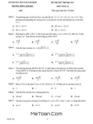 Đề Thi Thử THPT Quốc Gia 2017 Môn Toán - Trường THPT Hải Hậu C - Nam Định