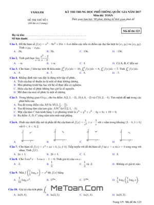 Đề thi thử THPT Quốc gia 2017 môn Toán - VnMath lần 1 - Ôn thi đại học