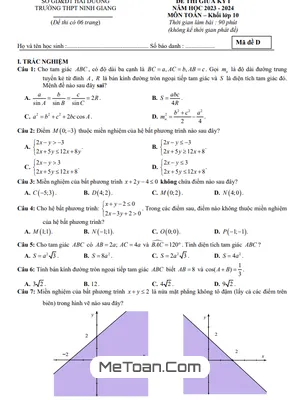 Đề thi giữa kì 1 Toán 10 năm 2023 - 2024 trường THPT Ninh Giang - Hải Dương
