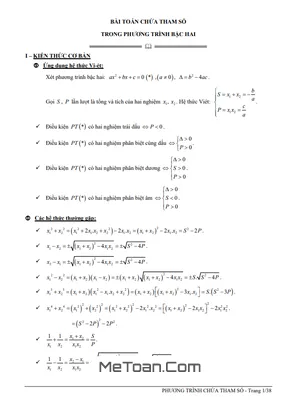 Phương Trình Bậc Hai Chứa Tham Số: Phương Pháp Giải Và Bài Tập Luyện Thi Vào 10