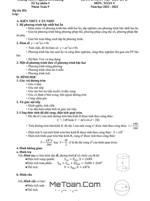 Đề Cương Ôn Tập Học Kỳ 2 Toán 9 Năm 2022 - 2023 Trường THCS Nguyễn Tri Phương - Hà Nội