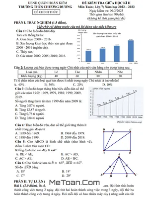 Đề thi giữa kì 2 Toán 7 năm 2022 - 2023 trường THCS Chương Dương - Hà Nội