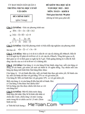 Đề thi học kì 2 Toán 8 năm 2022 - 2023 trường THCS Vân Đồn - TP HCM