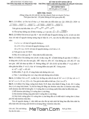 Đề thi tuyển sinh lớp 10 môn Toán (chuyên) năm 2024 trường THPT chuyên ĐHSP Hà Nội