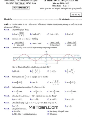 Đề Thi Giữa Kì 1 Toán 11 Năm 2024 - 2025 Trường THPT Trần Hưng Đạo - Nam Định