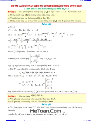 Bài Tập Vận Dụng - Vận Dụng Cao Chuyên Đề Phương Trình Đường Tròn Lớp 10