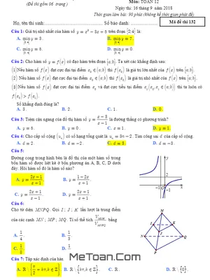 Đề KSCL đầu năm 2018 – 2019 môn Toán 12 trường THPT Lê Văn Thịnh – Bắc Ninh