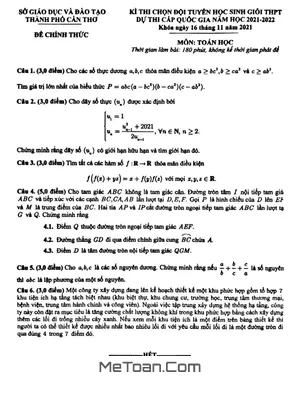 Đề chọn đội tuyển thi HSG QG môn Toán năm 2021 - 2022 sở GD&ĐT Cần Thơ