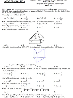 Đề cuối học kỳ 2 Toán 11 năm 2023 – 2024 trường THPT Tam Đảo 2 – Vĩnh Phúc
