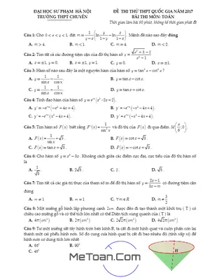 Đề Thi Thử THPT Quốc Gia 2017 Môn Toán Trường THPT Chuyên Sư Phạm Hà Nội Lần 4