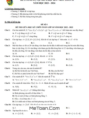 03 Đề Ôn Tập Giữa Kì 1 Toán 10 Năm 2023 - 2024 Trường THPT Việt Đức - Hà Nội