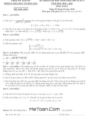 Đề khảo sát HSG Toán 9 lần 3 năm 2023 - 2024 phòng GD&ĐT Tam Kỳ - Quảng Nam