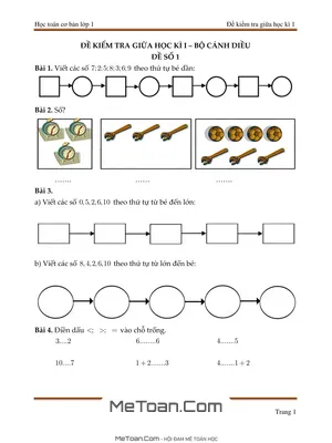 Bộ 5 Đề Ôn Luyện Thi Giữa Kỳ 1 Môn Toán Lớp 1 (Cánh Diều)