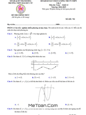 Đề KSCL Toán 12 thi TN THPT 2025 lần 2 trường THPT Đào Duy Từ – Thanh Hóa