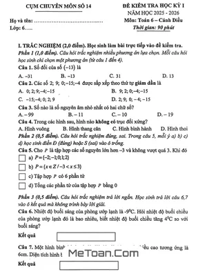 Đề thi học kỳ 1 Toán 6 năm 2025 – 2026 cụm chuyên môn số 14 – TP. Hà Nội