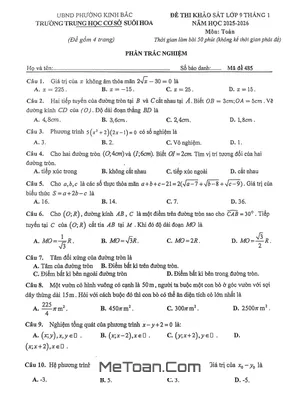 Đề Khảo Sát Toán 9 Tháng 1 Năm 2026 – THCS Suối Hoa Bắc Ninh