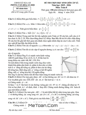 Đề Chọn Học Sinh Giỏi Toán 8 Năm 2025-2026 Xã Nga An, Thanh Hóa