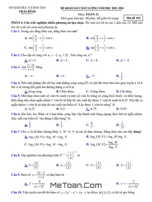 Đề khảo sát chất lượng Toán 11 năm 2023 - 2024 Sở GD&ĐT Thái Bình