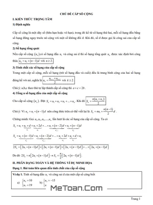 Cấp số cộng lớp 11: Trọng tâm kiến thức và bài tập có lời giải
