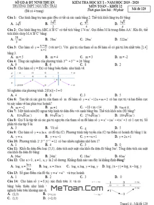 Đề kiểm tra HK1 Toán 12 năm 2019 – 2020 trường Nguyễn Trãi – Ninh Thuận