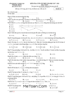 Đề thi thử Toán 12 THPT Quốc gia 2018 sở GD&ĐT Sóc Trăng (có đáp án)