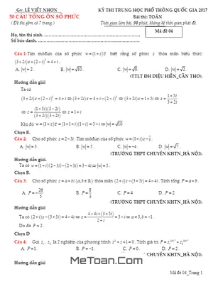 Tuyển tập 50 câu trắc nghiệm ôn thi THPT Quốc gia Số Phức có lời giải chi tiết