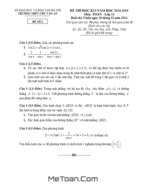 Đề thi HK1 lớp 11 ban cơ bản trường Chu Văn An - Hà Nội 2014 - 2015