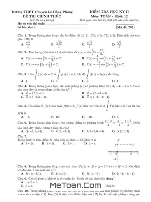 Đề thi học kì 2 môn Toán lớp 12 năm 2019 - 2020 trường THPT chuyên Lê Hồng Phong - TP.HCM