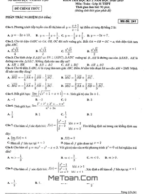 Đề thi học kỳ 2 Toán 11 năm 2018 - 2019 sở GD&ĐT Bình Dương