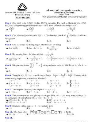 Đề Thi Thử Toán THPT Quốc Gia 2019 Lần 3 Trường Lương Thế Vinh - Hà Nội