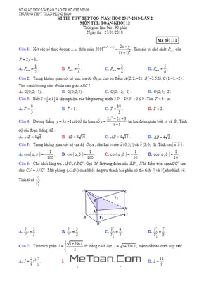 Đề thi thử THPT Quốc gia 2018 môn Toán trường THPT Trần Hưng Đạo - TP. HCM lần 2 có đáp án