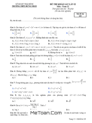 Đề Thi Thử THPT Quốc Gia Môn Toán Trường THPT Hưng Nhân - Thái Bình Lần 2 Năm 2017