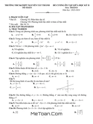 Đề Cương Ôn Tập Giữa Kỳ 2 Môn Toán Lớp 8 Năm 2023 - 2024 Trường Nguyễn Tất Thành - Hà Nội