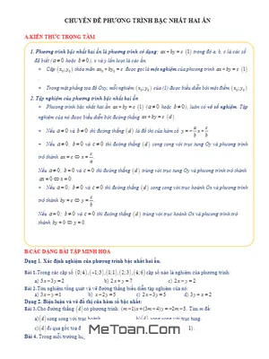 Chuyên Đề Phương Trình Bậc Nhất Hai Ẩn Lớp 9 Hay Nhất
