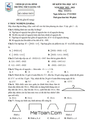Đề thi học kỳ 1 Toán lớp 6 năm 2022 - 2023 trường THCS Giảng Võ - Hà Nội