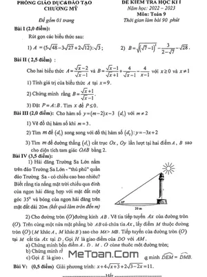 Đề thi học kì 1 Toán 9 năm 2022 - 2023 phòng GD&ĐT Chương Mỹ - Hà Nội