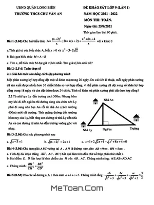 Đề khảo sát Toán 9 lần 1 năm 2021 - 2022 trường THCS Chu Văn An - Hà Nội