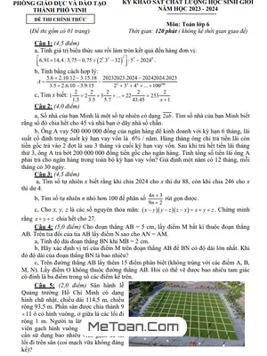Đề KSCL học sinh giỏi Toán 6 năm 2023 – 2024 phòng GD&ĐT Vinh – Nghệ An