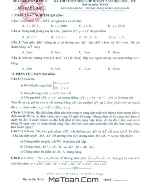 Đề minh họa vào lớp 10 môn Toán năm 2020 – 2021 Sở GD&ĐT Vĩnh Phúc