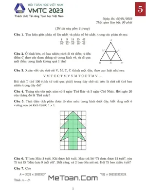 Đề Thi VMTC - Thách Thức Tài Năng Toán Học Lớp 5 Năm 2023 - Vòng 1
