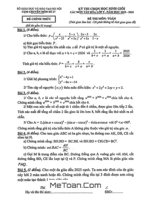 Đề thi chọn HSG Toán 9 năm 2025 – 2026 cụm chuyên môn số 27 – Hà Nội (Kèm Lời Giải)
