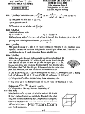 Đề Thi Giữa Học Kỳ 2 Toán 9 Năm Học 2025-2026 Trường THCS Mỹ Đình 2, Hà Nội