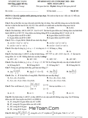 Đề khảo sát lần 2 Toán 11 năm 2023 – 2024 trường THPT Bố Hạ – Bắc Giang
