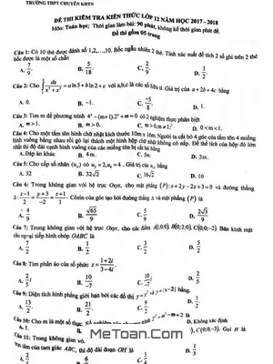 Đề thi thử Toán 12 lần 2 năm 2018 trường THPT chuyên KHTN Hà Nội (có lời giải)