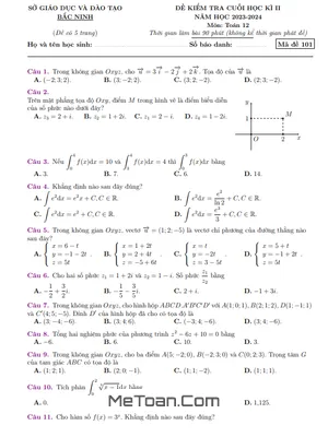 Đề thi Toán 12 cuối kì 2 năm 2023 - 2024 sở GD&ĐT Bắc Ninh
