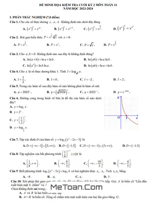 Đề Minh Họa HK2 Toán 11 Năm 2023 - 2024 Trường Lương Ngọc Quyến - Thái Nguyên