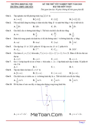 Đề thi thử tốt nghiệp THPT 2020 môn Toán trường THPT chuyên ĐHSP Hà Nội