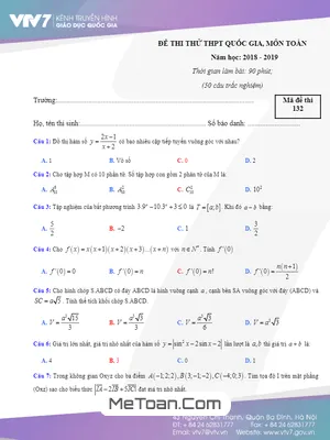 Đề thi thử Toán THPTQG 2019 kênh truyền hình Giáo dục Quốc gia VTV7